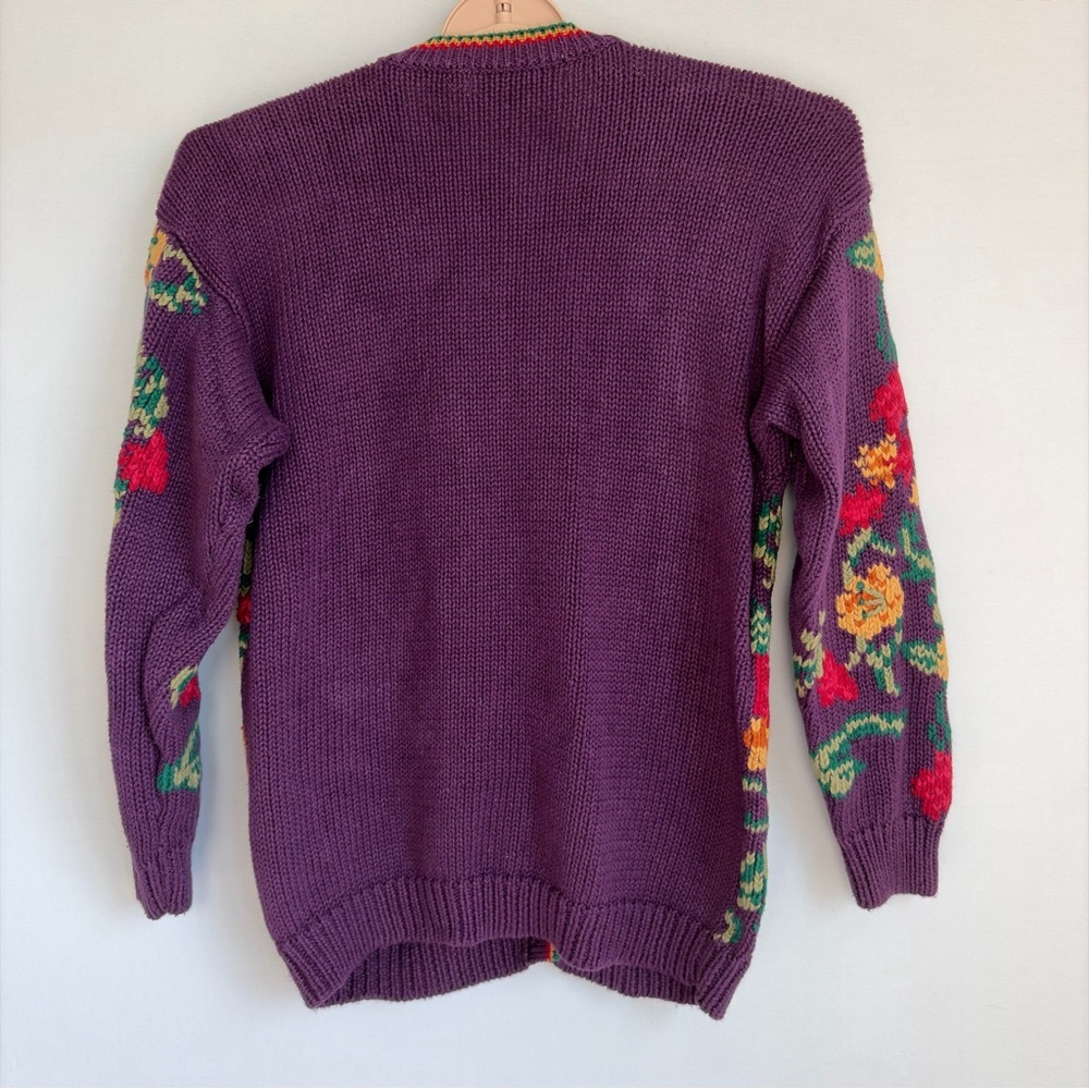 Vtg Robert Scott Women M Cardigan Knit Sweater Purple Floral Grandmacore Cottage - Picture 6 of 14